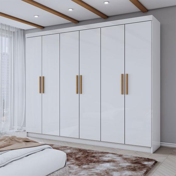 Guarda-Roupa Casal Aurora 6 Portas 2 Gavetas Branco Neve - Panorama Móveis Menor preço em Guarda-Roupa Casal Aurora 6 Portas 2 Gavetas Branco Neve - Panorama Móveis
