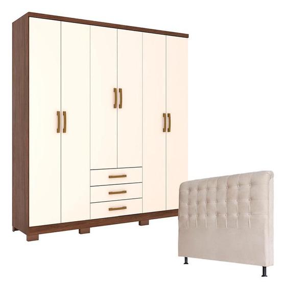 Guarda Roupa Casal Caju 6 Portas Castanho Off White com Cabeceira Ana 160 cm Marfim Henn Menor preço em Guarda Roupa Casal Caju 6 Portas Castanho Off White com Cabeceira Ana 160 cm Marfim Henn