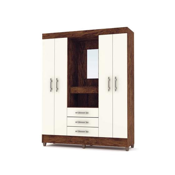 Guarda-Roupa Casal Capelinha Fortaleza Imbuia/Champanhe 4 Portas 4 Gavetas e Espelho - Vila Rica Menor preço em Guarda-Roupa Casal Capelinha Fortaleza Imbuia/Champanhe 4 Portas 4 Gavetas e Espelho - Vila Rica