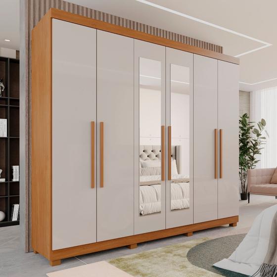 Imagem de Guarda-Roupa Casal Casal 6 Portas 3 Gavetas com Espelho com Pés Roma Espresso Móveis