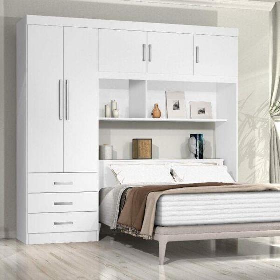 Guarda-Roupa Casal com Cabeceira Baú 5 Portas 3 Gavetas e Prateleiras Cancun Espresso Móveis Menor preço em Guarda-Roupa Casal com Cabeceira Baú 5 Portas 3 Gavetas e Prateleiras Cancun Espresso Móveis