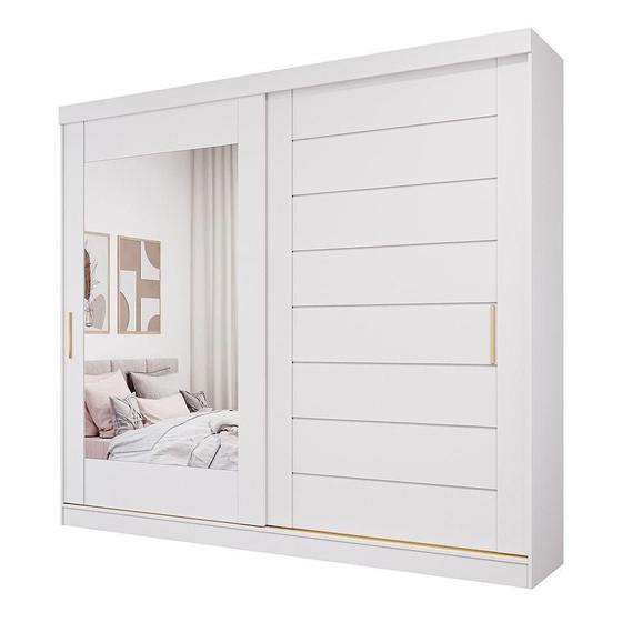 Imagem de Guarda Roupa Casal Com Espelho 100% Mdf 2 Portas 8 Gavetas Florença Panan Móveis Branco