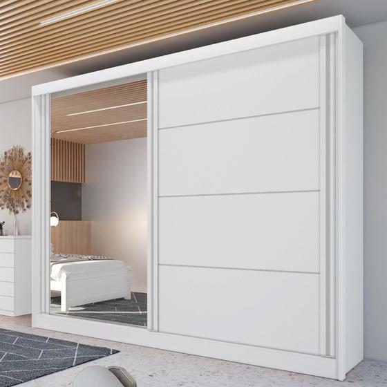 Guarda Roupa Casal com Espelho 2 Portas em MDF Viena Bianchi