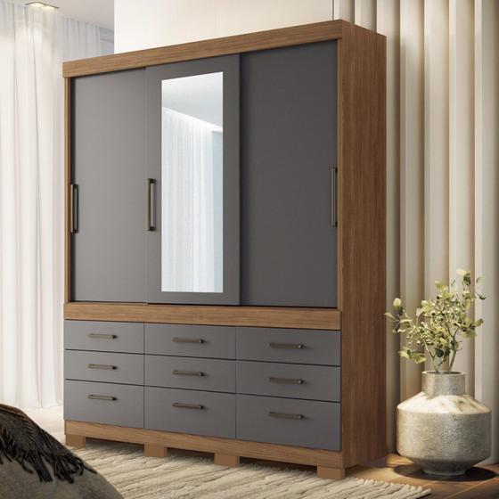 Imagem de Guarda Roupa Casal Com Espelho 3 Portas 9 Gavetas Click 3.9