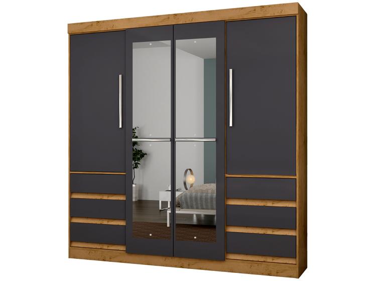 Imagem de Guarda-roupa Casal com Espelho 4 Portas 6 Gavetas Araplac Sofia
