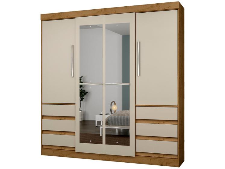 Guarda-roupa Casal com Espelho 4 Portas 6 Gavetas Araplac Sofia Imagem de Guarda-roupa Casal com Espelho 4 Portas 6 Gavetas Araplac Sofia