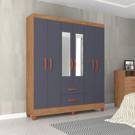 Guarda Roupa Casal com espelho 6 Portas 2 Gavetas Fortaleza Atualle Menor preço em Guarda Roupa Casal com espelho 6 Portas 2 Gavetas Fortaleza Atualle