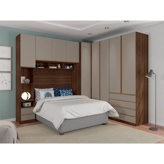 Imagem de Guarda Roupa Casal de Canto 9 Portas 6 Gavetas Nogueira Dourado Connect Prime Luciane Móveis
