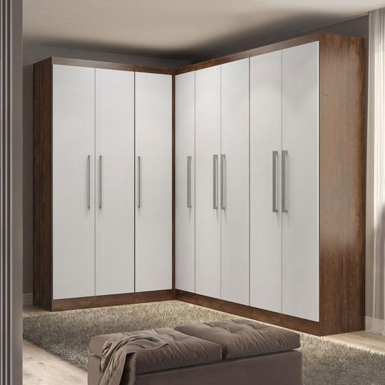 Guarda Roupa Casal de Canto Modulado 166/240x218Cm 5 Peças MDP Castanho Menor preço em Guarda Roupa Casal de Canto Modulado 166/240x218Cm 5 Peças MDP Castanho