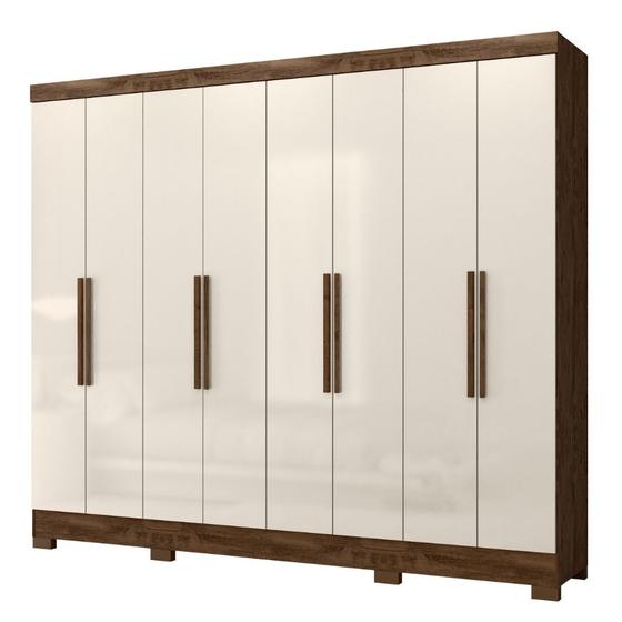 Imagem de Guarda Roupa Casal Diplomata 8 Portas Castanho Wood Off White Moval