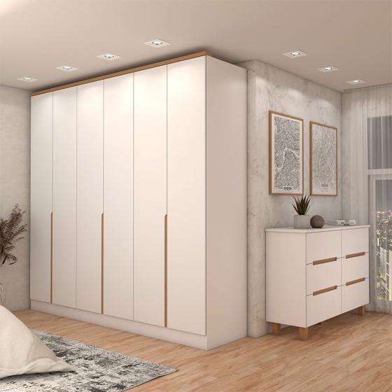 Guarda-Roupa Casal Dubai 6 Portas 4 Gavetas com Cômoda 6 Gavetas 100% Mdf Branco/Olmo - Panorama Móveis Menor preço em Guarda-Roupa Casal Dubai 6 Portas 4 Gavetas com Cômoda 6 Gavetas 100% Mdf Branco/Olmo - Panorama Móveis