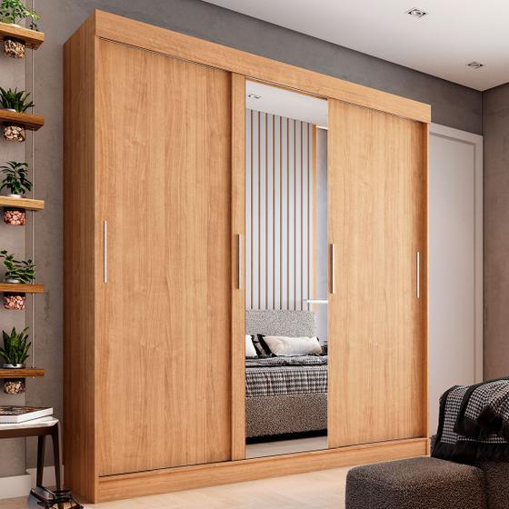 Guarda-roupa Casal Dublin 3 Portas 2 Gavetas Com Espelho Naturale Tx - Fama Móveis Menor preço em Guarda-roupa Casal Dublin 3 Portas 2 Gavetas Com Espelho Naturale Tx - Fama Móveis