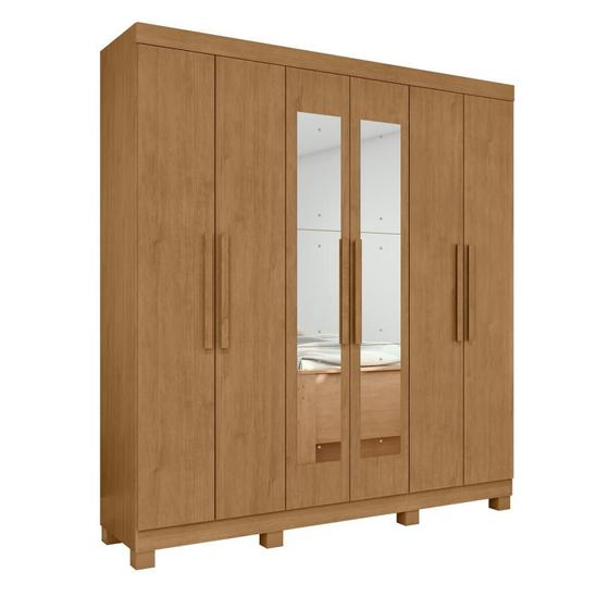 Imagem de Guarda-roupa Casal Easy Slim 6 Portas Com Espelho e pes Amendoa Clean