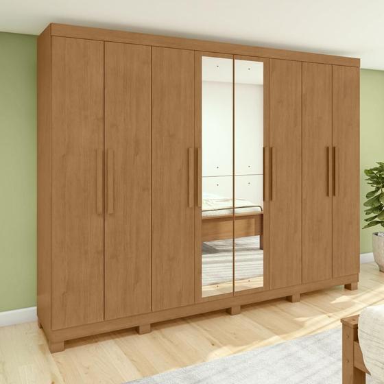 Guarda-roupa Casal Easy Slim 8 Portas Com Espelho e Pés Amendoa Clean Menor preço em Guarda-roupa Casal Easy Slim 8 Portas Com Espelho e Pés Amendoa Clean