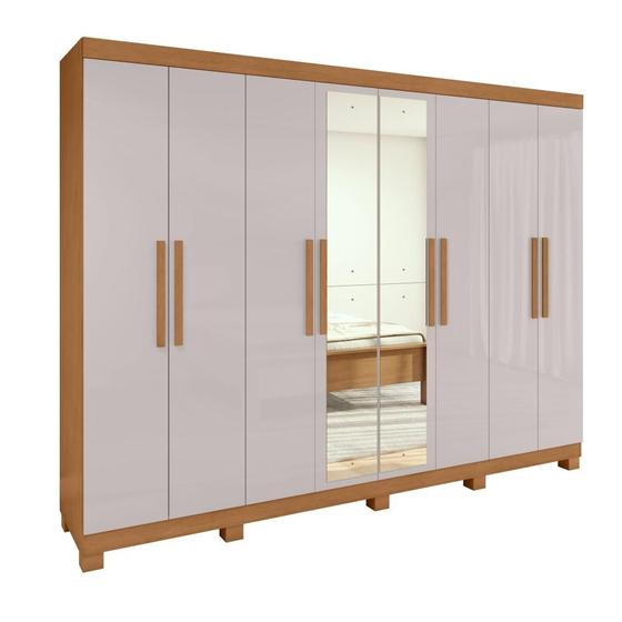 Guarda-roupa Casal Easy Slim 8 Portas Com Espelho e Pés Amendoa Clean/Off White - Móveis Lopas