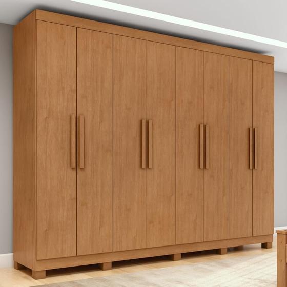 Guarda-roupa Casal Easy Slim 8 Portas Com Pés Amendoa Clean - Móveis Lopas Imagem de Guarda-roupa Casal Easy Slim 8 Portas Com Pés Amendoa Clean