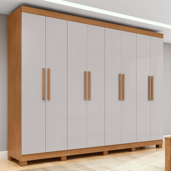 Guarda-roupa Casal Easy Slim 8 Portas Com Pés Amendoa Clean/Off White Menor preço em Guarda-roupa Casal Easy Slim 8 Portas Com Pés Amendoa Clean/Off White