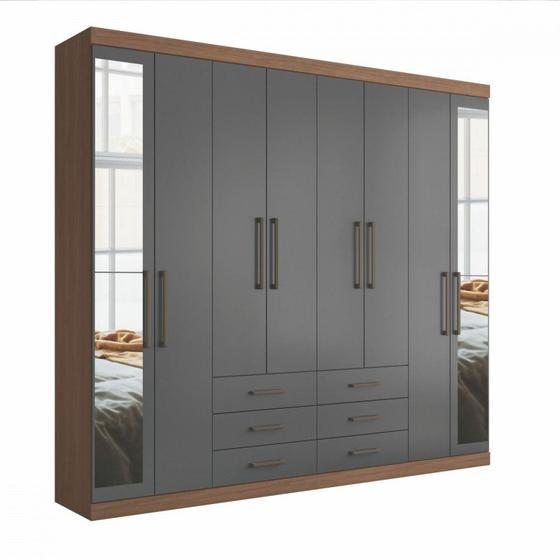 Imagem de Guarda Roupa Casal Havana Master 8 Portas 6 Gavetas Com Espelho Jatoba Grafite Santos Andira