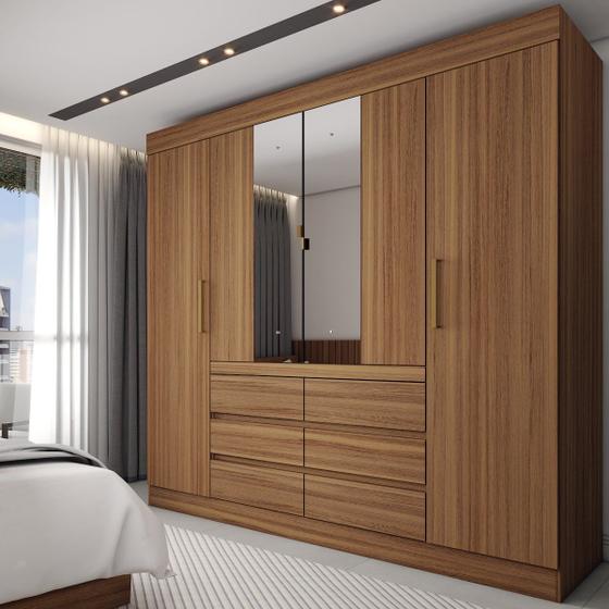 Imagem de Guarda-Roupa Casal Honey 4 Portas 6 Gavetas com Espelho Freijó - Panorama Móveis