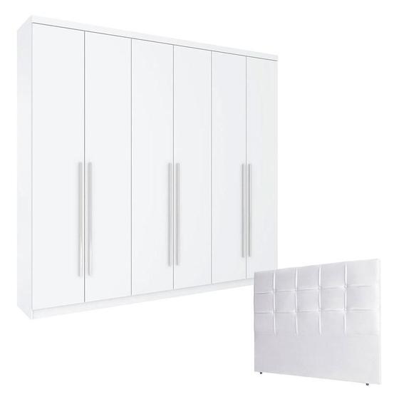 Imagem de Guarda Roupa Casal Jade com Cabeceira Luiza 140 cm Branco  Henn 