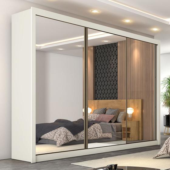 Guarda-roupa Casal Lara 3 Portas 6 Gavetas Espelhado 100% Mdf Off White - Pnr Móveis Menor preço em Guarda-roupa Casal Lara 3 Portas 6 Gavetas Espelhado 100% Mdf Off White - Pnr Móveis