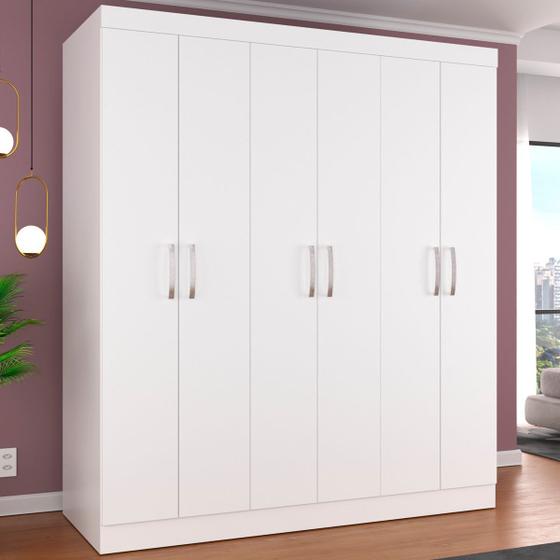 Guarda-roupa Casal Lara 6 Portas 100% Mdf Branco - Panorama Móveis Menor preço em Guarda-roupa Casal Lara 6 Portas 100% Mdf Branco - Panorama Móveis