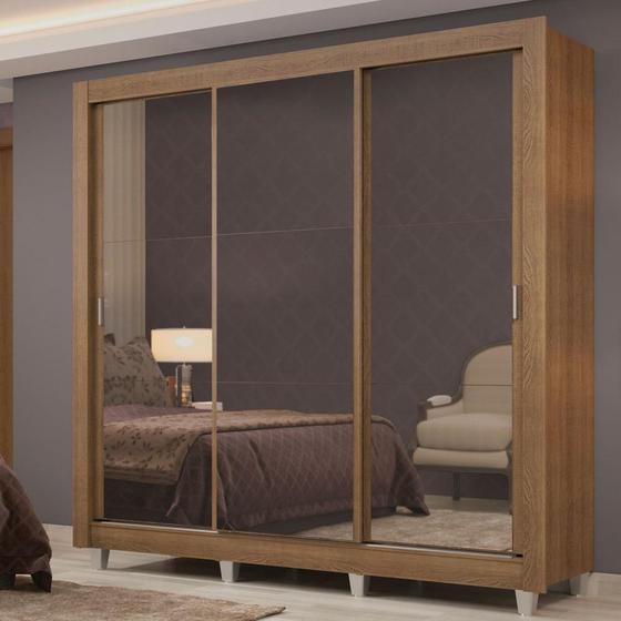 Imagem de Guarda Roupa Casal Madesa Lyon Plus 3 Portas de Correr de Espelho 4 Gavetas com Pés