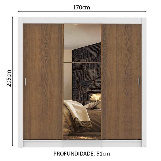 Guarda Roupa Casal Madesa Mônaco 3 Portas de Correr com Espelho