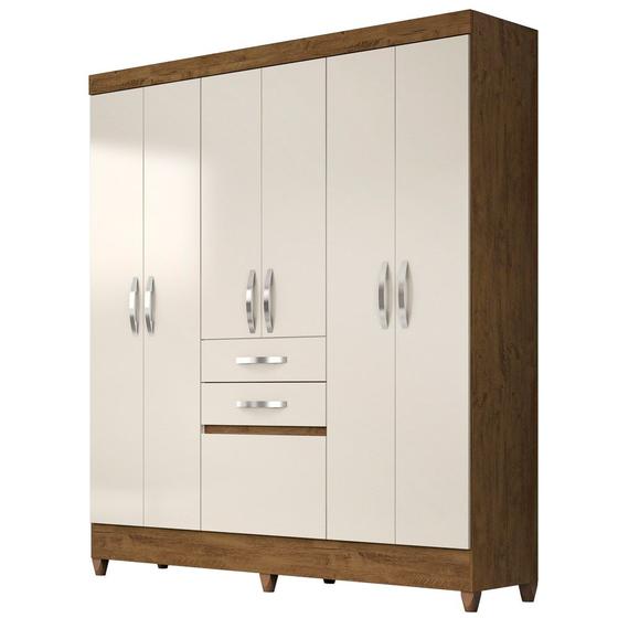 Imagem de Guarda Roupa Casal Mafra 6 Portas Castanho Wood/Baunilha - Moval