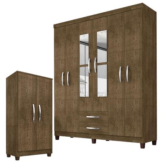 Imagem de Guarda Roupa Casal Modena com Espelho 6 Portas e Multiuso Recife Malbec  Incorplac