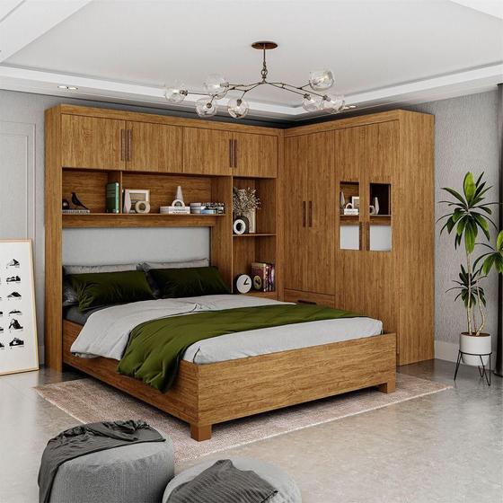 Imagem de Guarda Roupa Casal Modulado 4 Portas com Cama Hércules 4 Portas e 4 Gavetas com Espelho Cinamomo