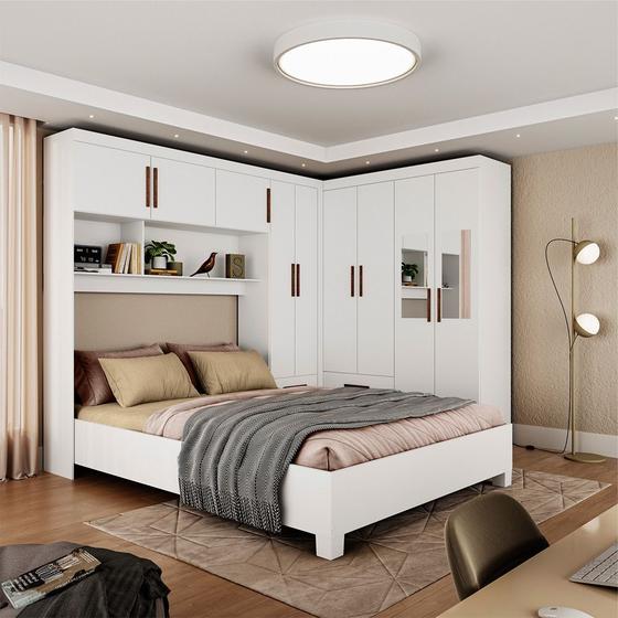 Imagem de Guarda-Roupa Casal Modulado 5 Portas com Cama Hercules 4 Portas 4 Gavetas com Espelho