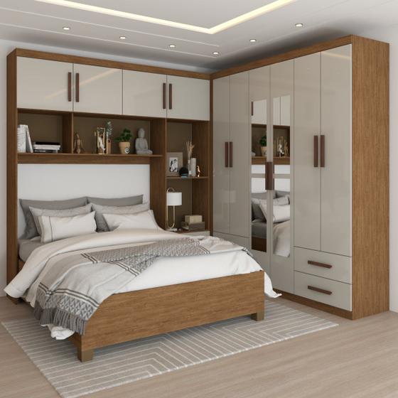 Imagem de Guarda Roupa Casal Modulado Cama Paradise 10 Portas Espelho 6gavetasfreijó/Off White Panorama Móveis