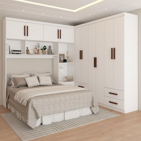 Imagem de Guarda-Roupa Casal Modulado com Cama Paradise 10 Portas 6gavetasbranco - Panorama Móveis