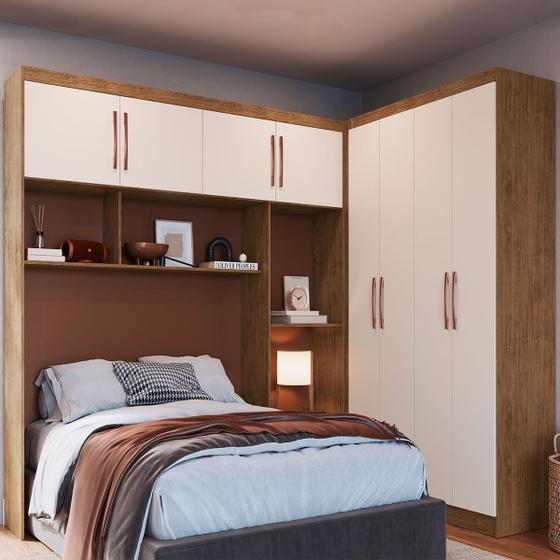 Guarda-roupa Casal Modulado Olímpia 8 Portas 4 Gavetas Off White/nogueira - Doripel Menor preço em Guarda-roupa Casal Modulado Olímpia 8 Portas 4 Gavetas Off White/nogueira - Doripel