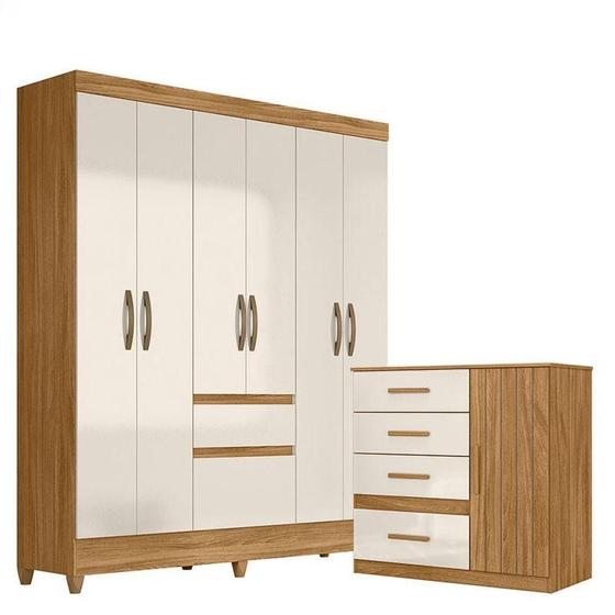 Imagem de Guarda Roupa Casal New Cuba E Cômoda Venus Freijó Off White - Moval