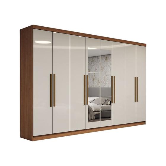 Guarda-Roupa Casal Odisseia 8 Portas 4 Gavetas com Espelho Cinamomo/Off White - Panorama Móveis