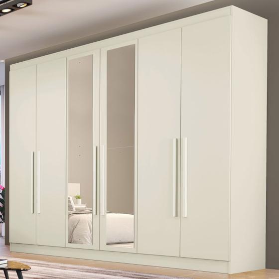 Imagem de Guarda-Roupa Casal Oslo 6 Portas 4 Gavetas 100% Mdf com Espelho Off White - Mademarques