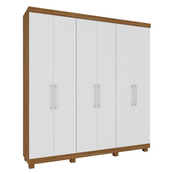 Imagem de Guarda Roupa Casal Paranoá com 6 Portas e 3 Gavetas Móveis Rimo Freijo/Branco