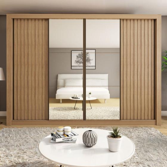 Imagem de Guarda-roupa Casal Premium Firenze com Espelho 2 Portas Ripadas 2 Portas com Espelho 4 Gavetas