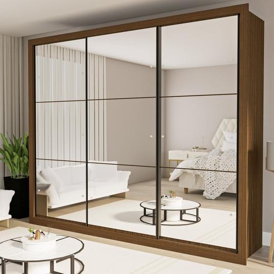 Imagem de Guarda Roupa Casal Premium Ravena 242cm com Espelho 3 Portas 6 Gavetas Espresso Móveis