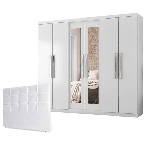 Imagem de Guarda Roupa Casal Prime 7000 com Cabeceira Luiza 140cm Branco - Araplac