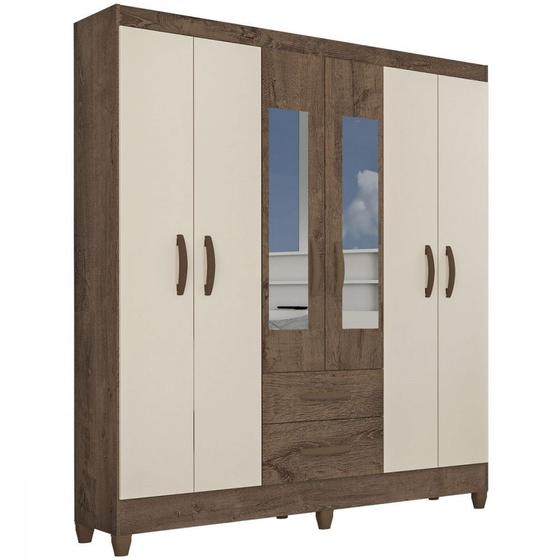 Imagem de Guarda-Roupa Casal Real 6 Portas 2 Gavetas com Espelho Atualle Móveis