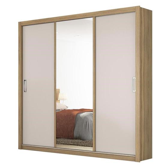 Imagem de Guarda Roupa Casal Residence 3 Portas Amêndola/Off White com Espelho - Demóbile