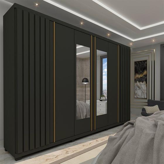 Guarda Roupa Casal Ripado 6 Portas 4 Gavetas com Espelho Absolut New 100% MDF - Gelius Móveis