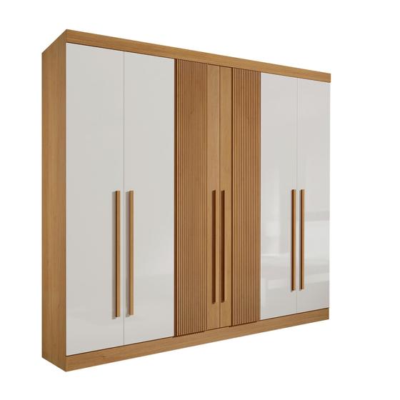 Imagem de Guarda Roupa Casal Ripado 6 Portas 6 Gavetas Da Vinci Cinamomo Off White 100% MDF - D' Doro