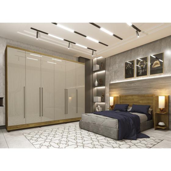 Guarda Roupa Casal Roupeiro Grande Sevilla 6 Portas 8 Gavetas Com Pés Quarto Castanho E Branco Menor preço em Guarda Roupa Casal Roupeiro Grande Sevilla 6 Portas 8 Gavetas Com Pés Quarto Castanho E Branco