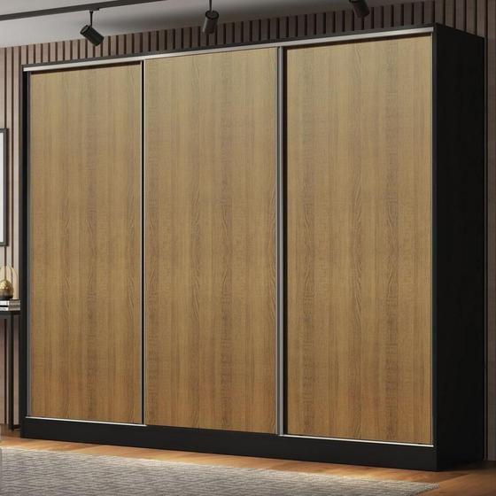 Imagem de Guarda Roupa Casal Royale 3 Portas de Correr Preto e Rústico