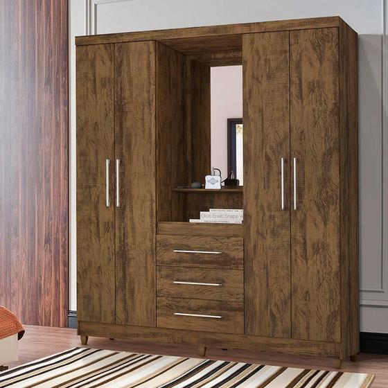 Guarda Roupa Casal SAria com 4 Portas e 3 Gavetas Externas Rud Rack ...