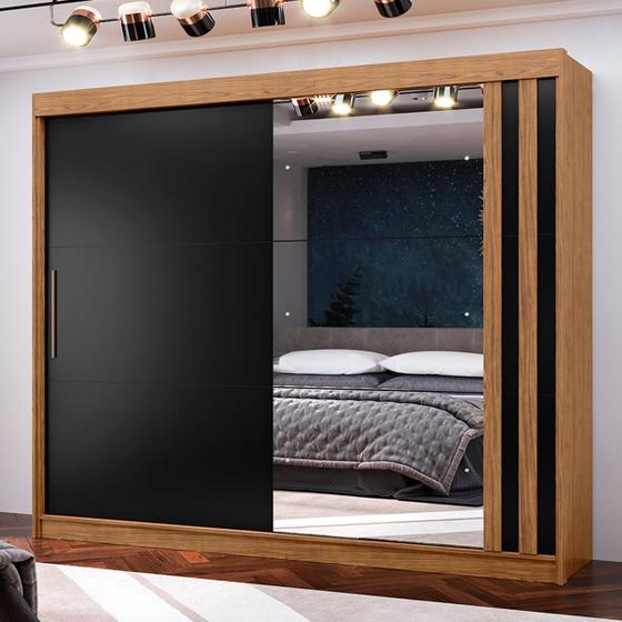 Imagem de Guarda-Roupa Casal Seul 100% Mdf 2 Portas 4 Gavetas com Espelho Freijo/Nero - Mx Móveis